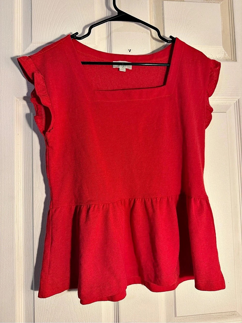 LOFT Red Ruffle Sleeve Peplum Top Size Medium